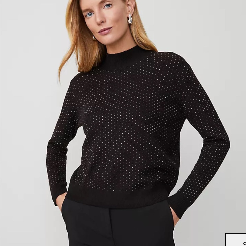 Ann Taylor Essential Embellished Mock Neck Sweater, NWT